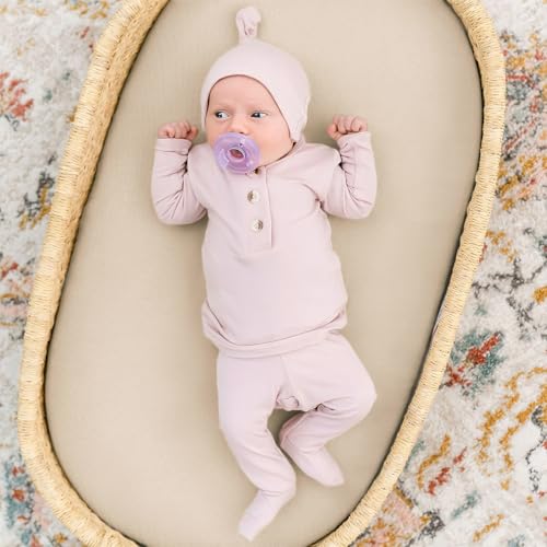 Image of GRSSDER Stretchy Ultra Soft Fitted Bassinet Sheet 2 Pack, Universal Fit for Bassinets Baby Cradle Moses Basket Oval Rectangle Mattress Safe and Snug, Jersey Bassinet Sheets for Baby, Beige & Coffee