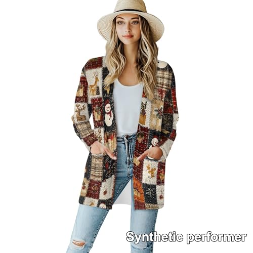 Image of Fall Maple Leaf Cardigan Sweaters for Women Long Sleeve Cardigan Soft Drape Open Front Dusters V-Neck Jackets Dressy
