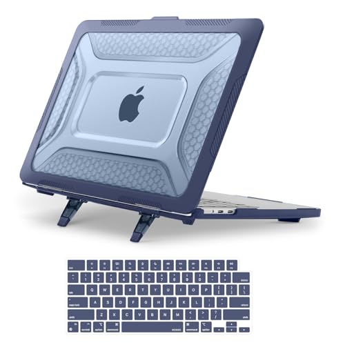 Image of MOSISO Compatible with MacBook Air 13 inch Case M5 M4 M3 M2 2025-2022 A3449 A3240 A3113 A2681, 2 in 1 Kit Honeycomb Shock Resistant Hard Case with Foldable Kickstand for MacBook Air 13.6, Navy Blue