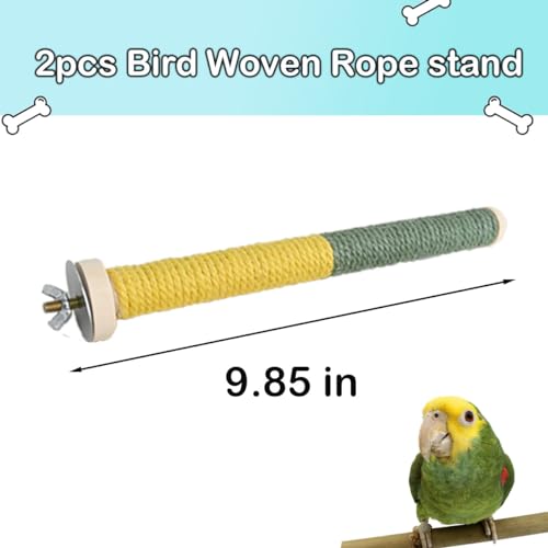 Image of 2pc Bird Perch Woven Rope Wooden Stand, Colored Solid Hemp Rope Bird Perches for Cage(9.85IN)