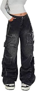 Lafaguw Women's Black Cargo Pants, Low Waist, Baggy Jeans, Y2K Style, Cargo Pockets, Wide Leg, Casual, Trendy, Streetwear,...
