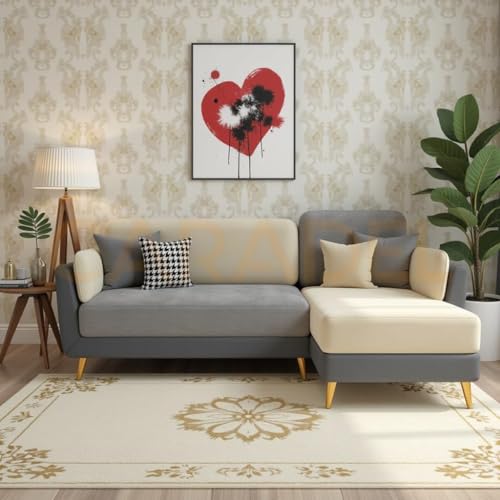 Image of Windsor 4 Seater L Shape Sofa Set for Living Room Grey-Beige (RHS) | Sofa Set 4 Seater | Fabric Sofa Couch for Festival Gifts- 1 Year Warranty