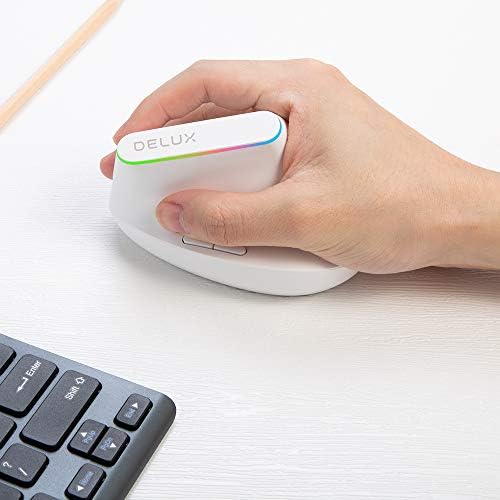 DeLUX Ergonomic Mouse, Wireless Vertical Mouse with USB Receiver, 6 Buttons and 1600DPI, Ergo 57 Degree Design Reduce Hand and Wrist Pressure for PC Laptop and Computer(M618C-White)