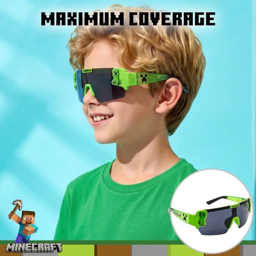 Image of ARKAID Minecraft Boys Sunglasses | Official Minecraft Gear | 100% UV Protection | Official Minecraft Boys Sunglasses and Sports Wraps | Impact Resistant | Gift Idea | Fits Most Kids