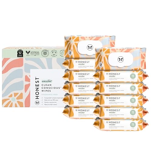 Image of The Honest Company Clean Conscious Multi-Use Wipes | Hypoallergenic + Unscented for Sensitive Skin | Over 99% Water, Compostable, Plant Based, Baby Wipes | Sunburst, 864 Count