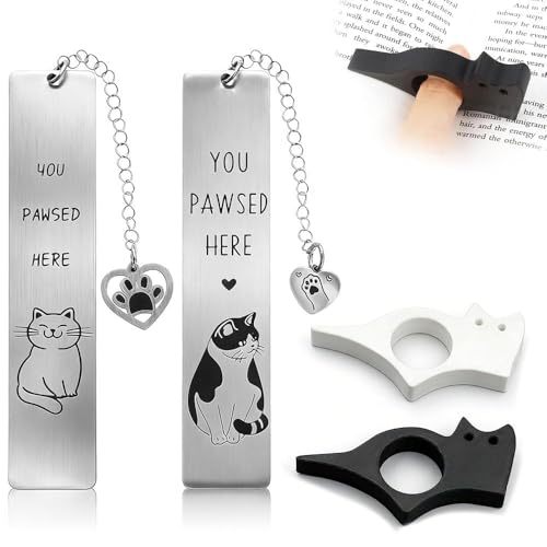 XFSRG Bonitos Marcadores de Gatos 2 Sujeta-páginas + 2 Marcapáginas Metal con Colgante para Amantes de Libros Regalo