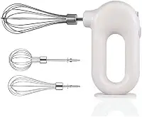 Mixer Multifuncional Portátil sem Fio, 20W, 4 Velocidades Ajustáveis, Recarregável USB Tipo C, 2 Batedores, Branco e Rosa, Bivolt
