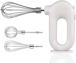 Mixer Multifuncional Portátil sem Fio, 20W, 4 Velocidades Ajustáveis, Recarregável USB Tipo C, 2 Batedores, Branco e Rosa, Bivolt