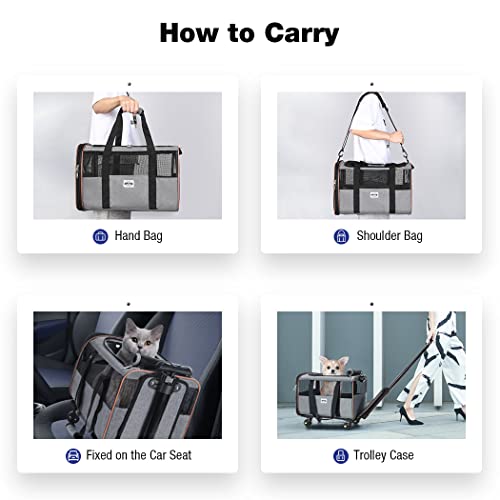 Lekesky Cat Dog Carrier With Wheels Airline Approved Rolling Pet Carrier With Telescopic Handle And Shoulder Strap, Grey #TOP5