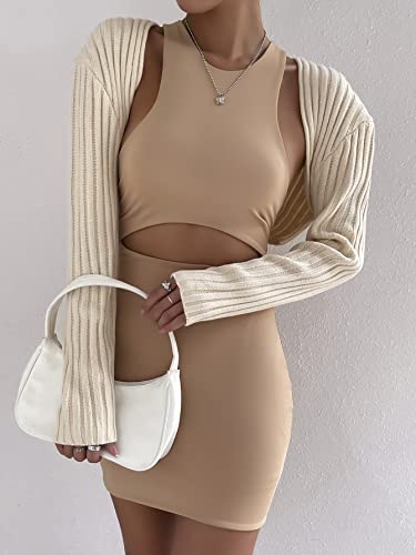 WDIRARA Women's Open Front Drop Shoulder Rib-Knit Long Sleeve Cropped Cardigan Shrug3