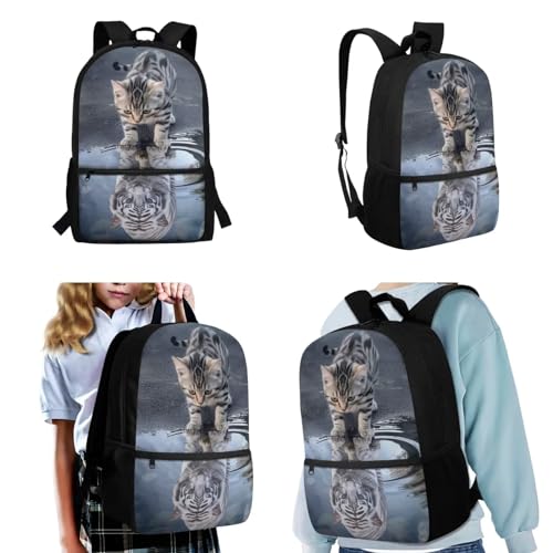 Uourmeti Cat Tiger Backpack and Lunch Bag 10-12 Girls Boys Middle School Bag with Water Bottle Holder Pencil Case Pouch Lightweight Bookbags for Kids Back To School Gifts2