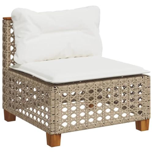 vidaxl - Beige Poly Rattan Garden Sofa armless Single seat Outdoor Lounger with Cushions - Modular Patio Deck Furniture