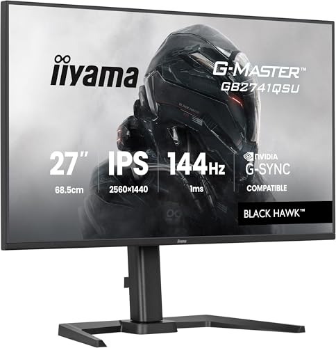 iiyama G-Master Black Hawk GB2741QSU-B1 68,6cm 27' IPS LED Gaming Monitor QHD 144Hz HDMI DP USB2.0 1ms G-SYNC Höhenverstellung Pivot schwarz