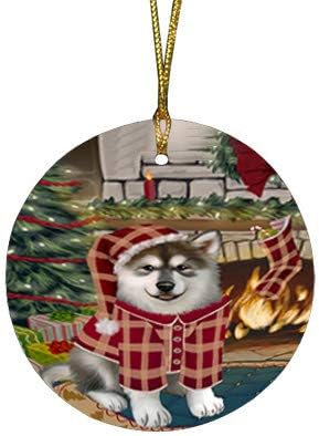 Christmas Express Delivery Red Truck Running Alaskan Malamute Dogs Round Flat Ornament - Pet Decorative Hanging Ornaments for Christmas X-mas Tree Decorations - 2.75" Round Christmas Ornament