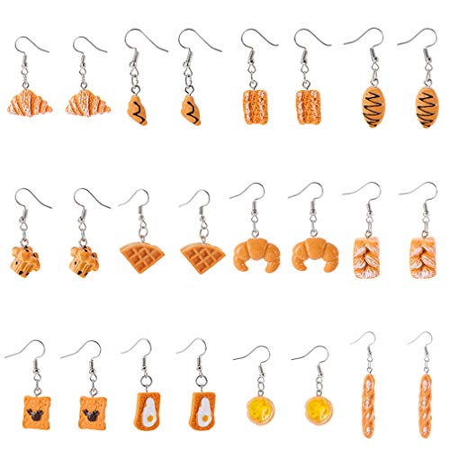 YEYULIN 12pairs Handmade Simulation food Croissant French Bread Toast Dangle Drop Earrings Cute Unique Baguette Earrings Set for Women Teen Girls Jewelry
