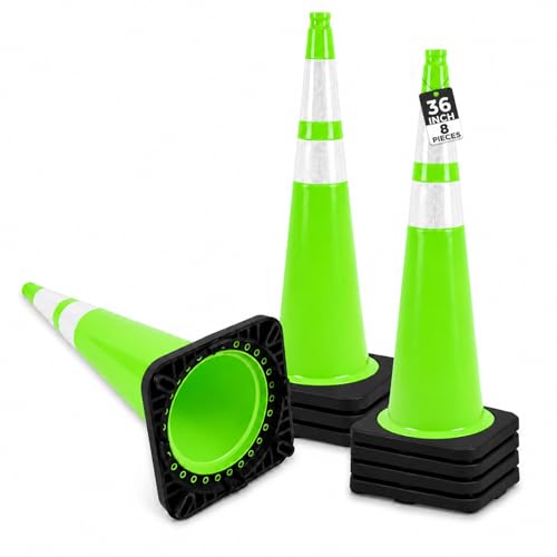 Image of BESEA 8 Pack 36 Inch Green Traffic Cones with Wide Weighted Base