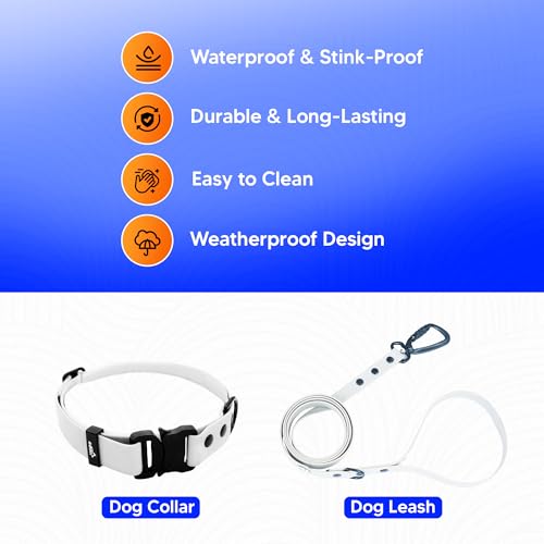 Image of Adil'S Waterproof Leash and Collar Combo Set - Adjustable & Breathable Biothane Collar with Leash Suitable for Medium & Large Size Dogs (Lease 5Ft),White, M
