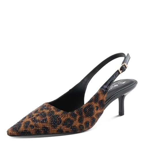 PATRIZIA ENGRES Women’s Slingback Pump – Jeweled Pointed Toe with Adjustable Strap and Kitten Heel