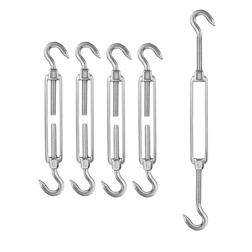 Turnbuckles, Hook x Hook Turnbuckles (CC Type), PIUM 4Pcs M6 Stainless Steel Turnbuckles, 1/4" Heavy Duty Turnbuckles for Sunshade Railing, Fencing, Clothesline, Lifting