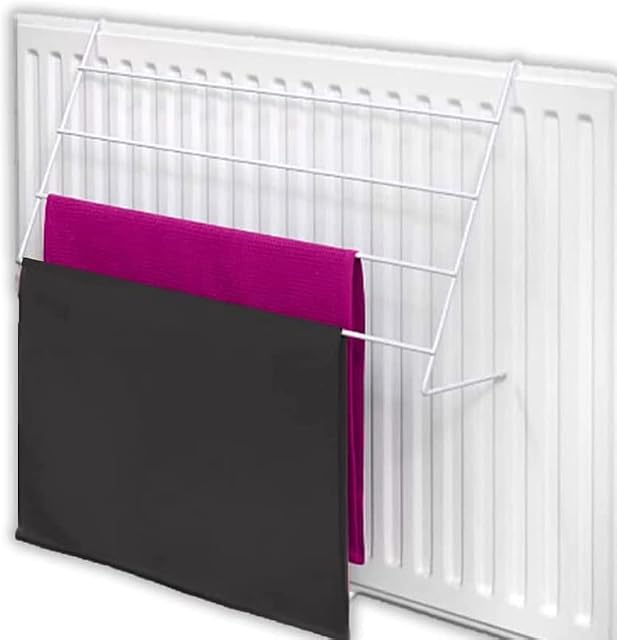KHAPALWAK 4 Bar Radiator Clothes Airer Space Saving Radiator Clothes Drying Rack Powder Coated Metal With Non-Slip Plastic Caps Over Radiator Clothes Airer Multipurpose Clothes Airer (1 x 4 Bar)