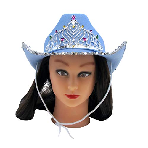 Tg,Llc Treasure Gurus Novelty Blue Cowgirl Hat Sequin Tiara Bachelorette Party Women Cowboy Outfit Costume Accessory #TOP1