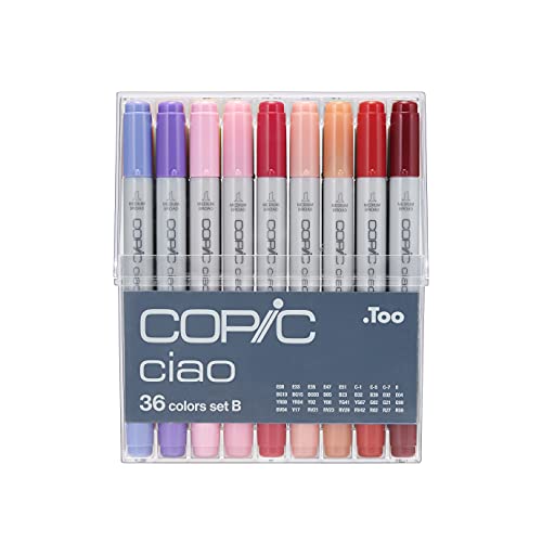 COPIC Ciao Marker Set B z 36 kolorami, uniwersalny marker, na bazie alkoholu, w praktycznym akrylowym opakowaniu do przechowywania i łatwego wyjmowania.