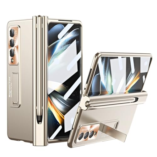 Étui rigide pour Samsung Galaxy Z Fold 5 doré avec charnière protectrice et stylet S intégré