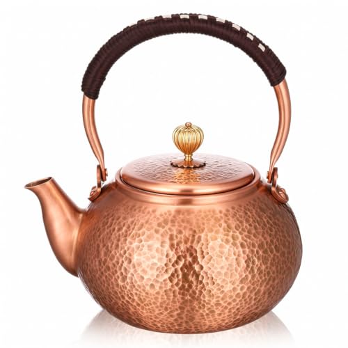 Image of Handmade Hammered Copper Tea Kettle for Stove Top, 1200 Ml / 1.3 Qt