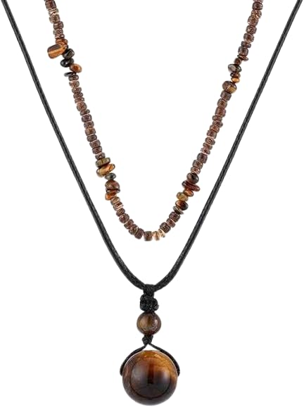 Men's Bohemian Coconut Shell Bead Stone Pendant Necklace Set