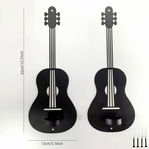 Portavelas negro de hierro con forma de guitarra elegante 6