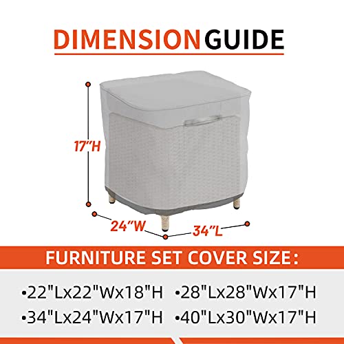 Narelect Patio Ottoman Cover, 34" X24" X17" Waterproof Heavy Duty Durable Patio Furniture Covers, Outdoor Ottoman Cover Square Table Cover, Gray #TOP3