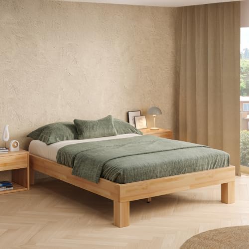 skølm Floki Massivholzbett 140x200 cm aus Buche - hochwertiges Bettgestell - Bettrahmen ohne Bettkopf - Holzbett in Natur geölt - Bett 140x200 cm...