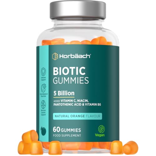 Biotic Gummies | 150 Billion Friendly Bacteria Per Bottle | Happy Gut | Multi-Strain | 2.5 Billion x 60 Orange Flavour Gummies | for Men & Women | Vegan | 60 Count | By Horbaach