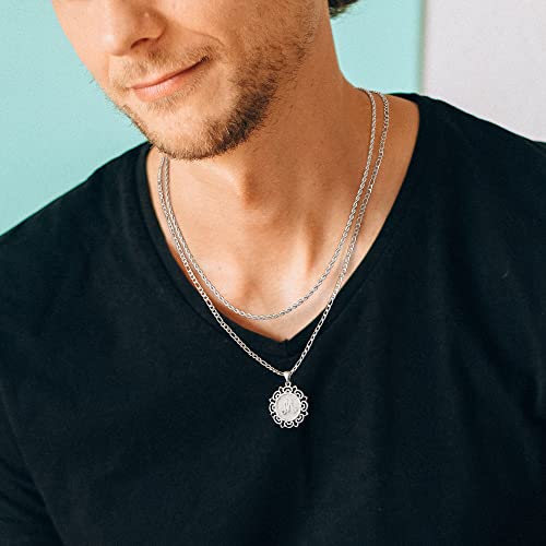 Luxejew Silver Initial Necklaces For Women Men,Stainless Steel Rope Chain Figaro Chain Initial Mens Necklace Letter Pendant Initial V Necklace For Men Women Layered Silver Necklace For Women Men #TOP4