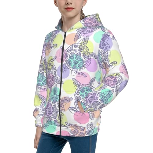 Sea Turtles Kids Pullover Hoodies Boys Zip Up Sweatshirts Girls Athletic Clothes with Pocket
