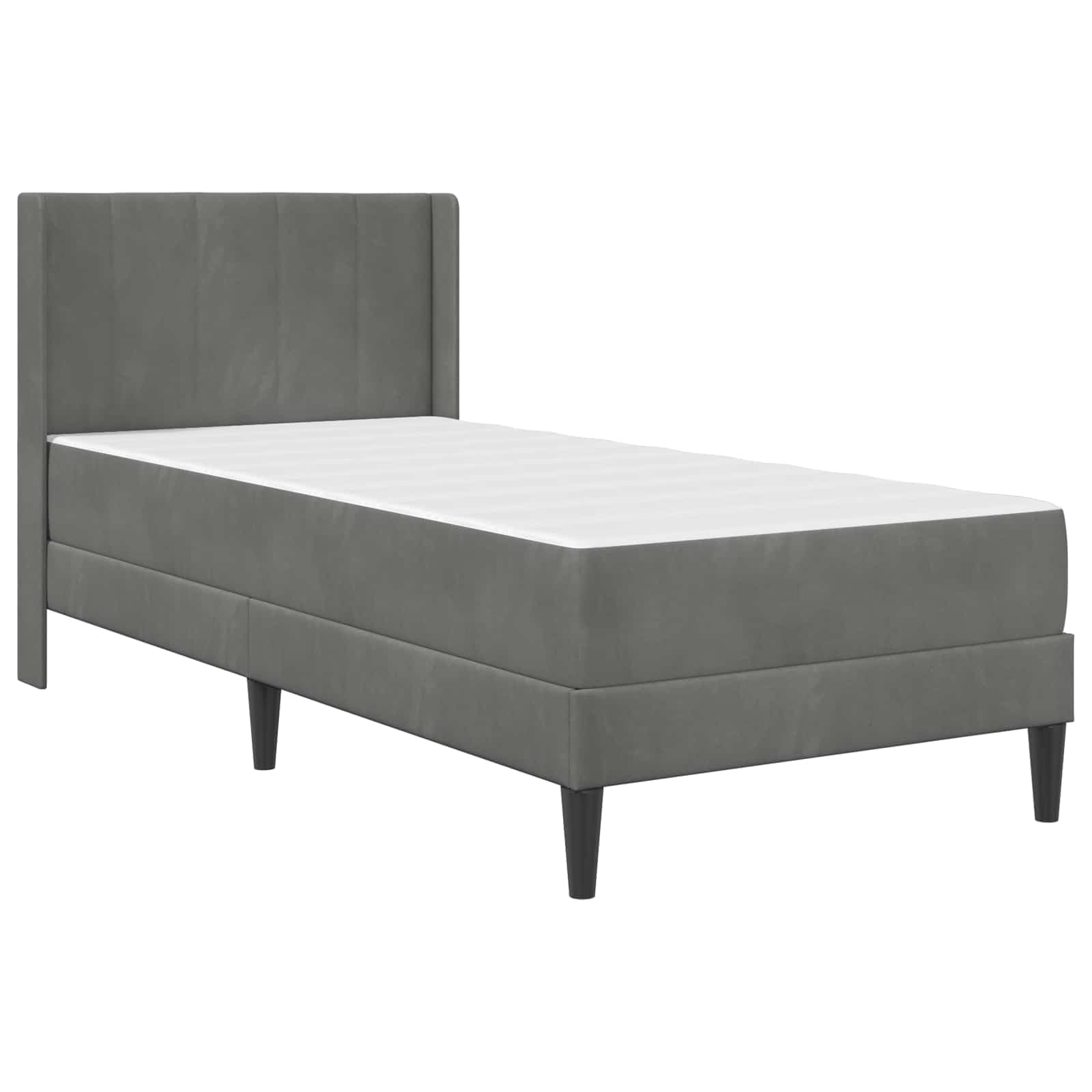 Ciemnoszara rama łóżka z materacem 100 x 200 cm, aksamitna poszewka, rdzeń ze sprężyn kieszeniowych, stelaż ze sklejki, ergonomiczna, oddychająca, nadaje się do prania, łóżko pojedyncze do