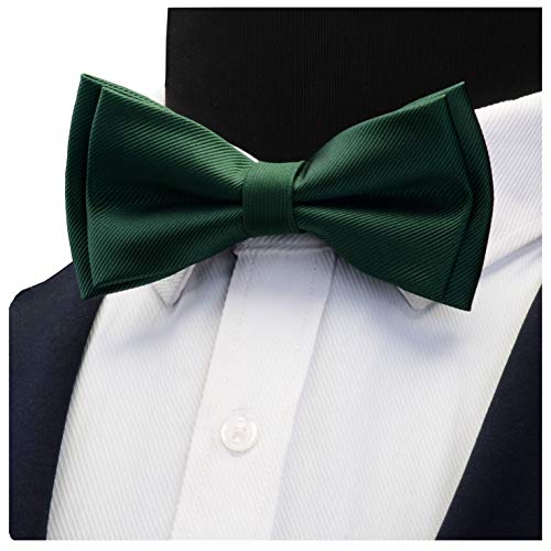 Image of GUSLESON Mens Solid Color Two Layer Pre-tied Bow Tie and Pocket Square Cufflink Set with Gift Box