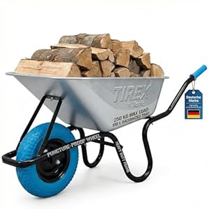 TIREX by xonic® Schubkarre mit Stahlfelge – Verzinkte Wanne bis 250kg/ 100l - Robuste Ausführung für Garten und Blau – Schieb-Karre mit PU Vollgummi-Rad - Blau- Silber