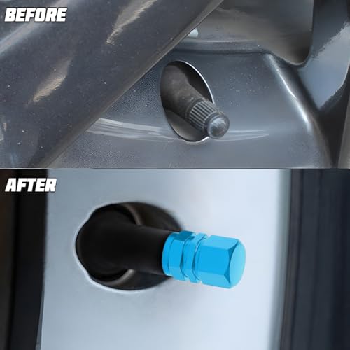 Image of Osilly Car Tire Stem Valve Caps, 8 PCS Aluminum Alloy Valve Stem Covers, Leak-Proof Tire Cap Cover Accessories, Hexgon Style Wheel Air Valve Caps for SUV Car Bike (Sky Blue)