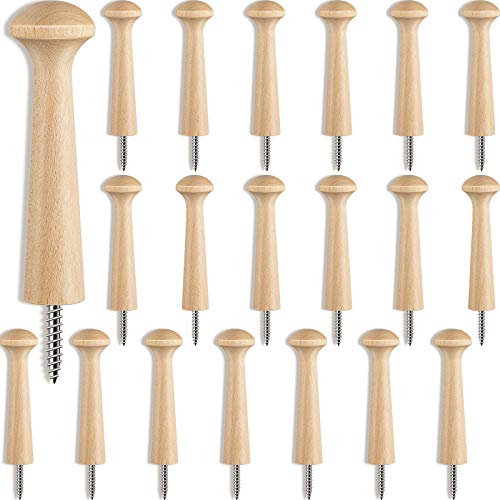 20 Pieces Wooden Shaker Peg Screw-on Pegs 3.62 Inch Long Unfinished Wood Shaker Racks for Hanging Clothes Hats Towel and More DIY Paint Color (Wood Color)