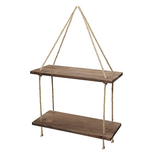 Flexzion Baldas Flotantes de Madera de 2 Niveles, Estante de Pared para Plantas, Estantería Colgante con Ganchos para Exhibición, Decoración del Hogar, Baño, Dormitorio, Cocina, Habitación de Niños