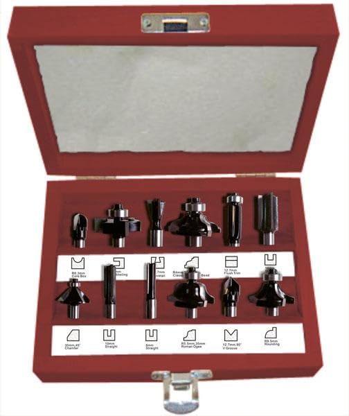 Milling Cutter Set with 3 Cutting Surfaces 12-Piece Shaft Length 42 mm in Wooden Case