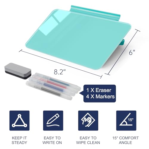 Image of TSJ OFFICE Small Desktop Whiteboard - Glass Dry Erase Board 8 X 6 Inches Tabletop Easel Whiteboard with Stand, Desk Board Buddy for Artist, Teacher and Student