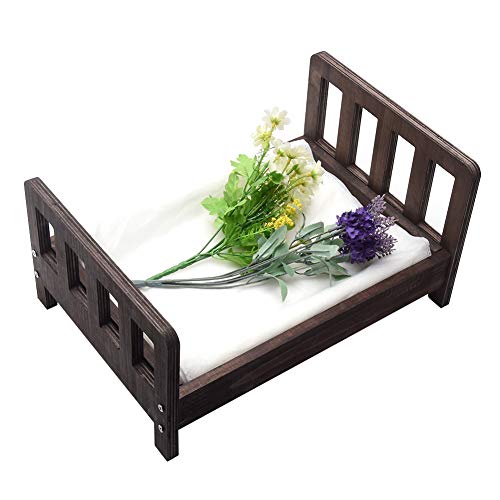 Baby Photography Bed Baby Photo Props White Wood Doll Bed Detachable Photo Background for Baby Photo Studio (Coffee - L)