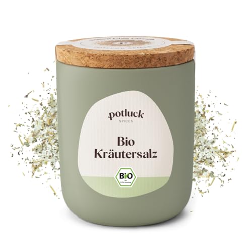 Potluck | Bio Kräutersalz | Meersalz im Keramiktopf | 100g | Vegan, glutenfrei und mit natürlichen Inhaltsstoffen