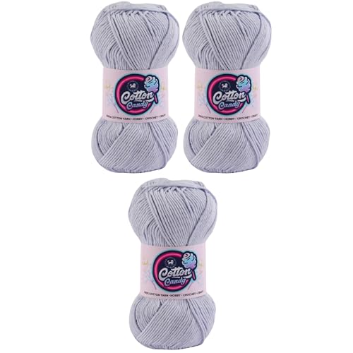 Image of NESTNHAVEN Cotton Candy 100% Cotton Yarn - (100g, 185 Meters) - Luxury Yarn for Crochet, Amigurumi, Embroidery, Toys, Garments, Flowers and Hobby, Projects. (Light Grey) | (300 Gm)