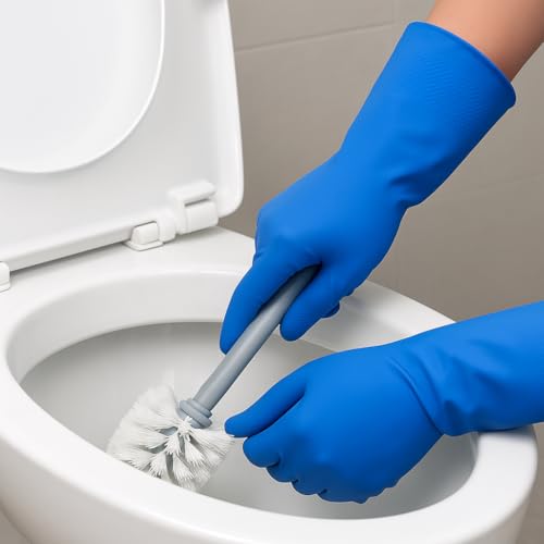 Image of Natural Rubber Household Gloves - Reusable & Waterproof for Cleaning, Dishwashing, Kitchen & Bathroom Use - Comfortable Fit with Non-Slip Grip - Durable & Long-Lasting (Blue, 15 Pair)