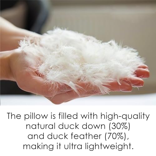 100% Cotton Cover, Breathable & Temperature Regulating Bed Pillow, Hypoallergenic Sleeping Pillow, Duck Down Feather Pillow by OrganicClub - Used condition - Image 6