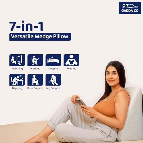 Image of GADDA CO Wedge Pillows for Bed |Premium Memory Foam Orthopedic Wedge Pillow for Sleeping, Acid Reflux & GERD Relief |Back Pain, Snoring & Sleep Apnea Support | Leg Elevation & Pregnancy Pillow | White