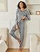 Ekouaer Damen Schlafanzug Star Pyjama Set Rundhals Schlafanzüge Winter Pyjama weich Lounge Set Zweiteiliger Hausanzug Loungewear,Grau-Schwarz,L